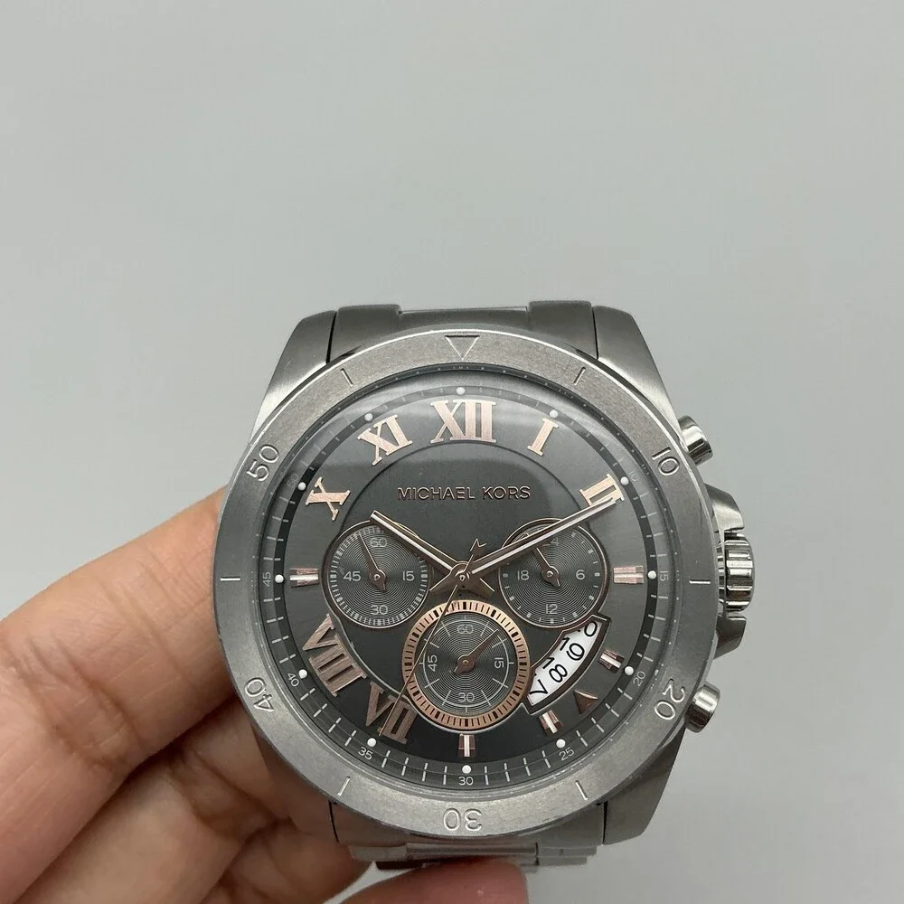 Michael Kors Mens Watch 45mm Stainless Chronograph Date MK-8609 New Battery 6.5